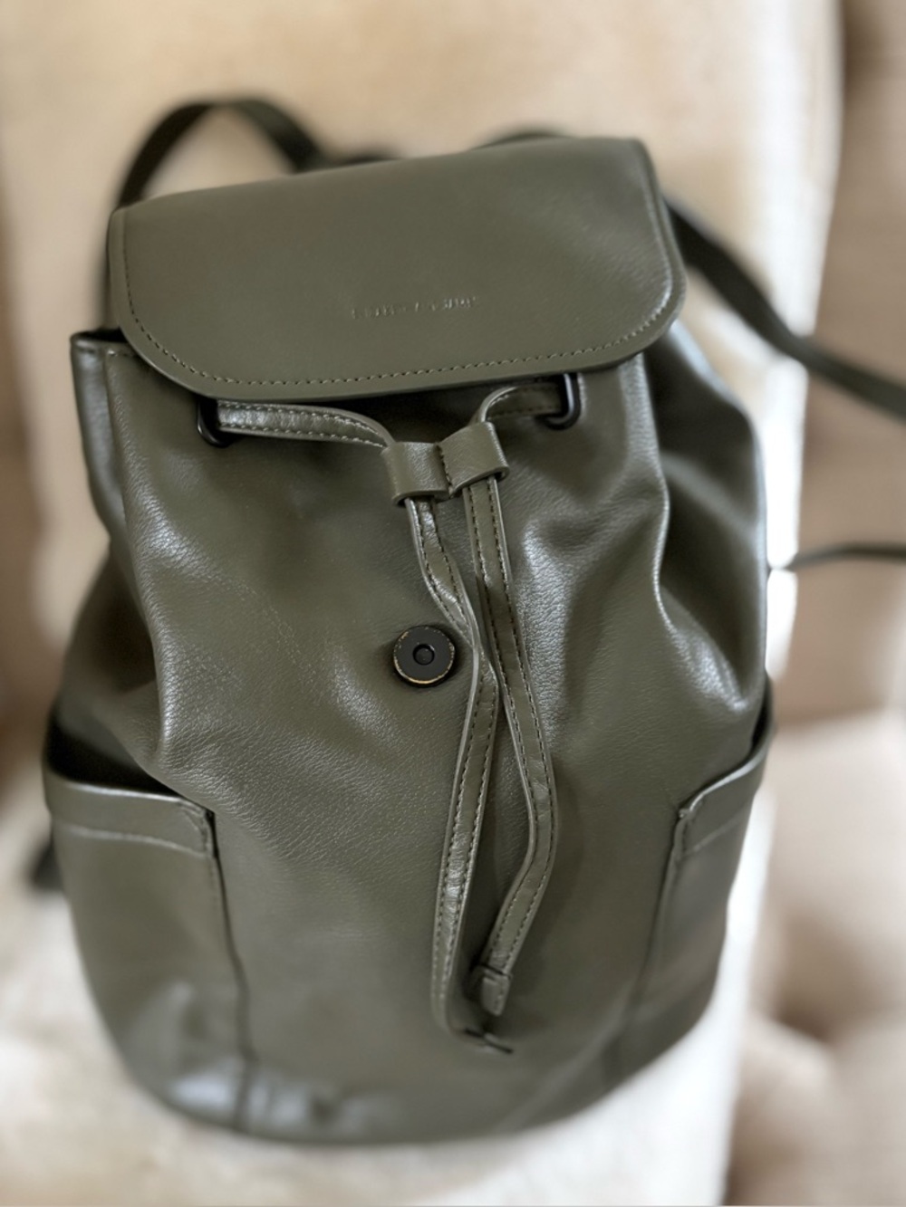 Olive Green Drawstring Backpack